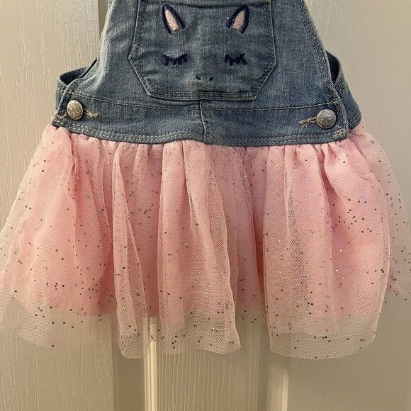 Oshkosh B'gosh Unicorn Overall Dress Pink Tulle Vestbak Denim Girls SZ 12 Months - Picture 3 of 9
